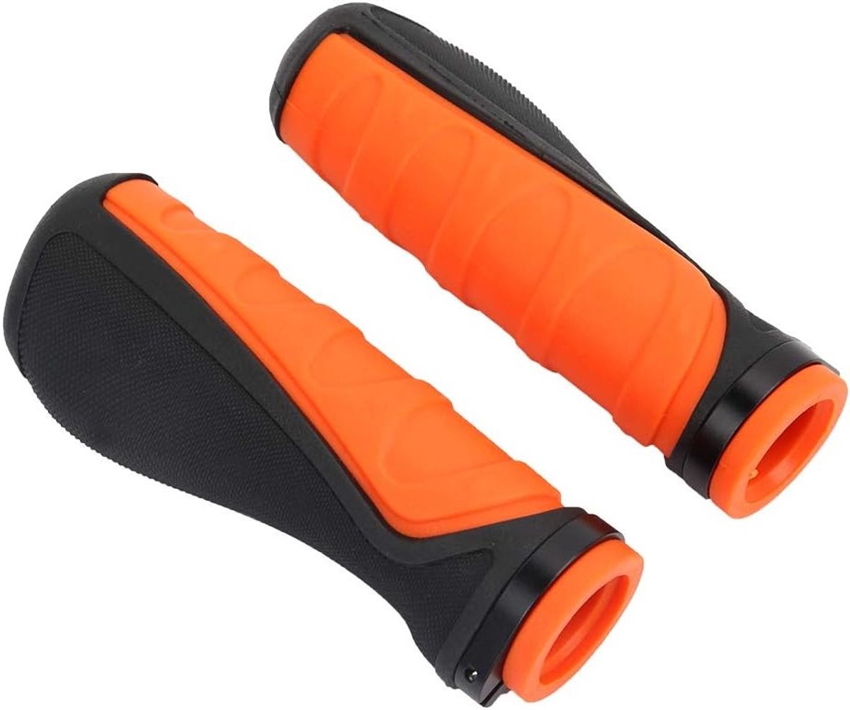 Oranje Fietshandvaten - Kumi Zwart Oranje, Antislip Mountainbike Grips, Comfortabele Fiets Gripset voor Fietsers