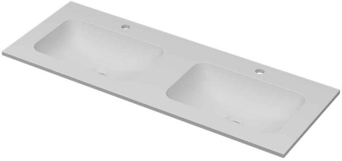 INK Aspekt Wastafel Porselein Dubbel met 2 Kraangaten - 1200x450x15 mm - Mat Wit