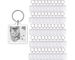 50 Stuks - Foto sleutelhanger - Lege Foto Lijst Sleutel Hangers - Doorzichtig Fotol Sleutel Hangers - Fotolijstje - Fotodisplays - Transparante Sleutelhangers voor Foto inleg - Voor Foto's van 1,2 x 1,2in - Vierkant