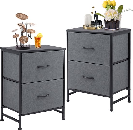 Nachtkastje 2 Stuks Stof Met Metalen Frame – Ladekast Opbergkast Nachtkastjes 45×30×50 cm – Stoffen Laden – Belastbaar 20 kg