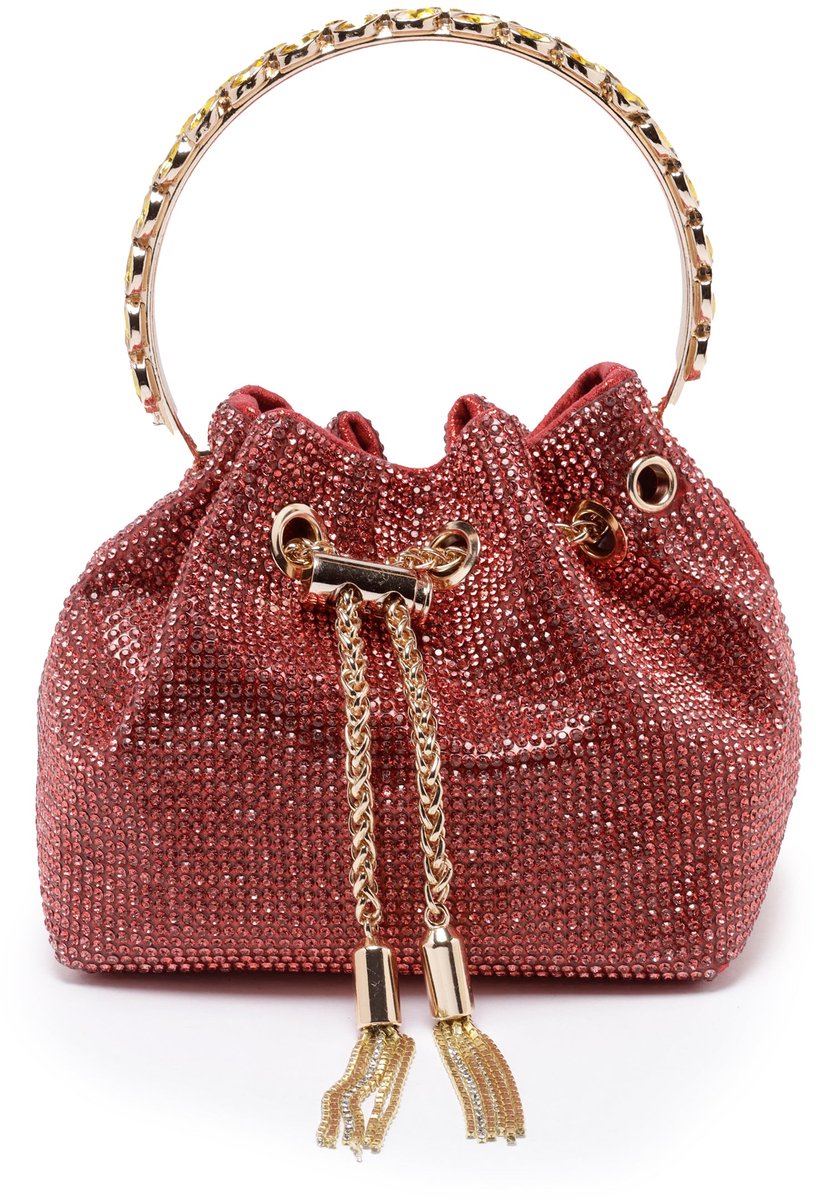 AVANT-GARDE PARIS Schouderclutch Handtas Rood met Kristallen Compacte Draagriem