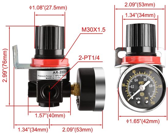 Dailygoody - Gas Air Regulator - 1-22lb/cm² - Stabiele druk - AR2000 - Hoog precisie - Voor luchtbehandeling - China - 182 gram — afbeelding 5