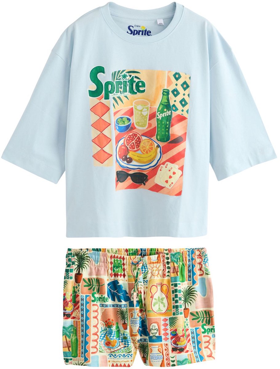 Next - Dames - Korte pyjama met Sprite-print - Blauw