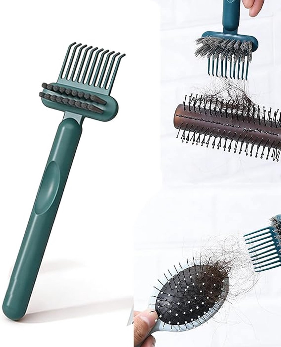 2-in-1 kamreiniger, 1 haarborstel voor het verwijderen van losse haren, groen