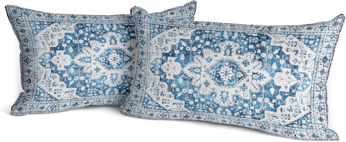 Set van 2 Kussenslopen Boho Design Blauw 30 x 50 cm - Zachte Kussenslopen voor Tuinbank en