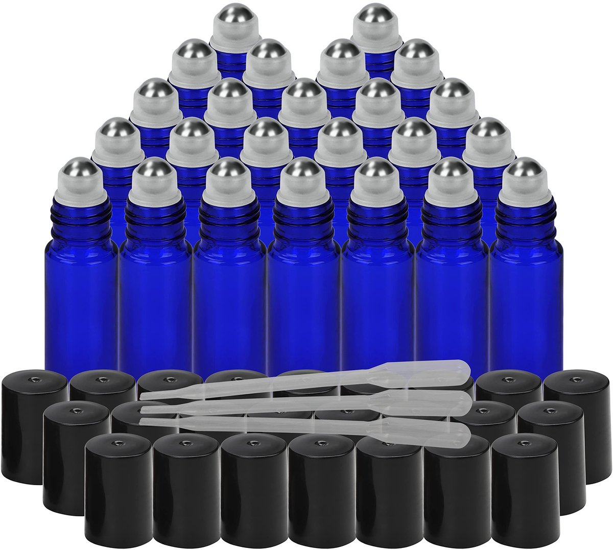 Dailygoody - Kobalt Blauw Glazen Roller Flesjes - 24 Stuks 10 ml - Etherische Olieflesenset - Roestvrijstalen Rolballen - Navulbaar voor Aromatherapie
