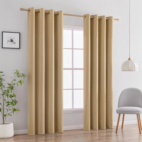Joydeco 100% verduisteringsgordijnen voor binnen, 2 stuks, linnen, thermische gordijnen met lussen, voor moderne woonkamer, kinderkamer, slaapkamer, 2 x 140 x 220 cm (b x h), saliegroen
