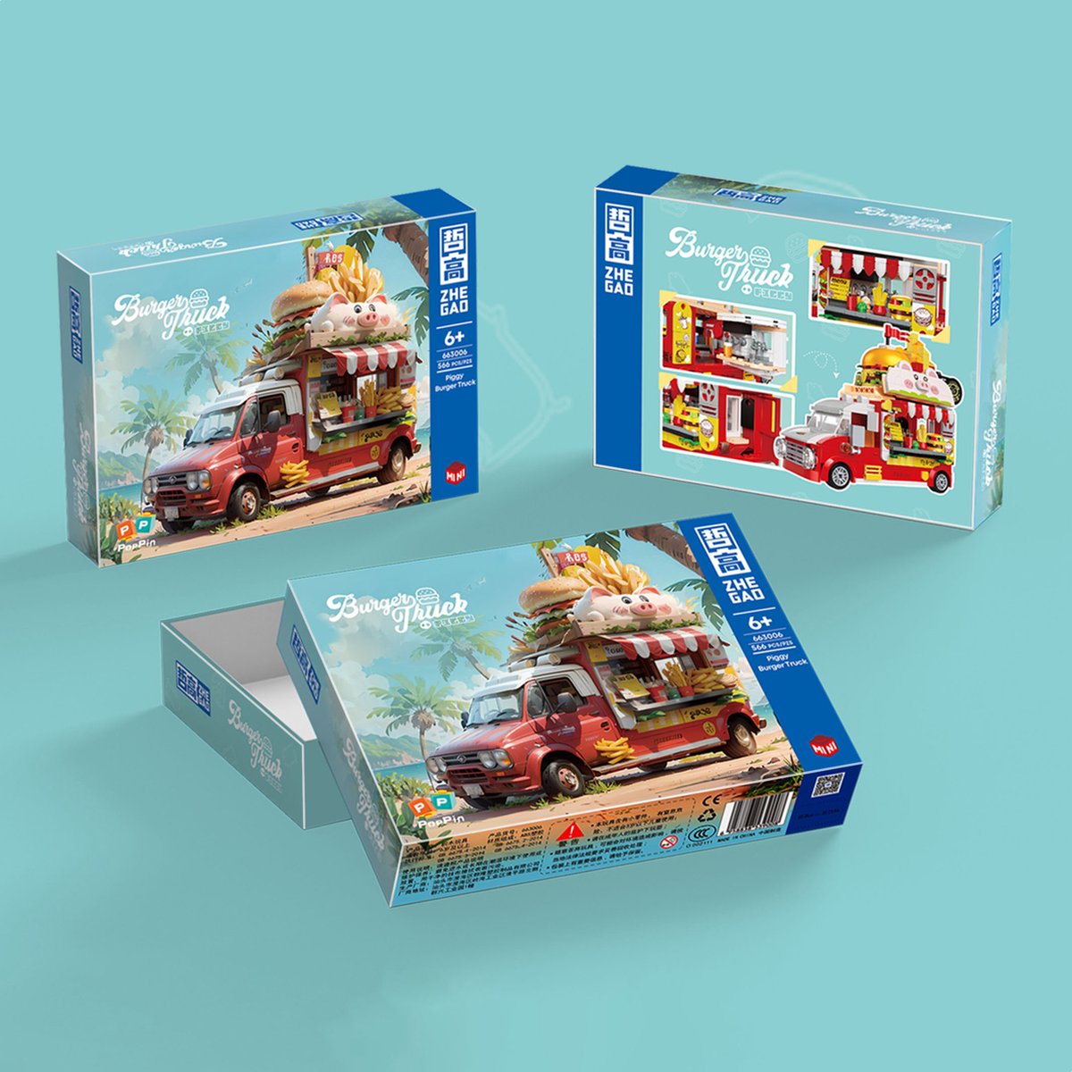 Zhe Gao 663006 Pork Hamburgertruck | City & Friends Adventure | Retro food truck | Classic Creator STEM speelgoed bouwpakket | niet compatibel met lego mega bloks | Kermis & Pretpark Auto Foodtruck modelbouw kinderen & volwassenen | 566 bouwstenen — afbeelding 5