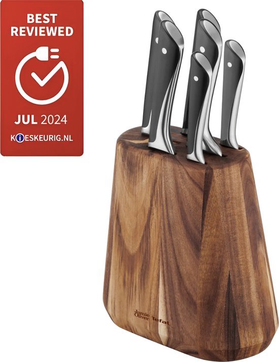 Tefal Jamie Oliver Messenset 6-delig - Inclusief messenblok - Hout/RVS