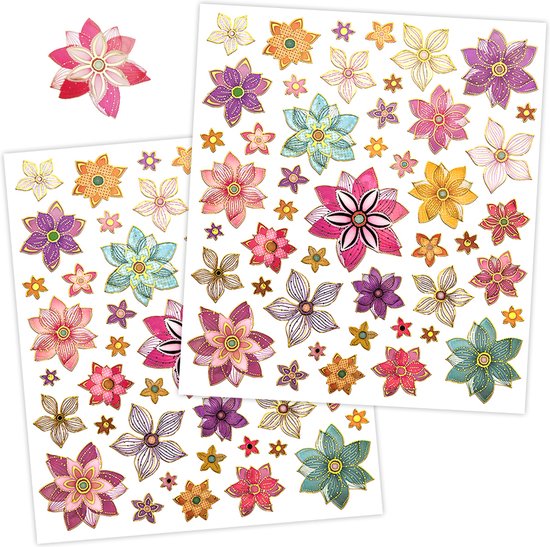 Luxe Stickers Fancy Flowers - 2 Stickervellen met Goud Accenten - Bloemen Stickers - Knutselen Kinderen - Knutselen Volwassenen - Stickers voor Volwassenen - Kaarten Maken - Sticker Set