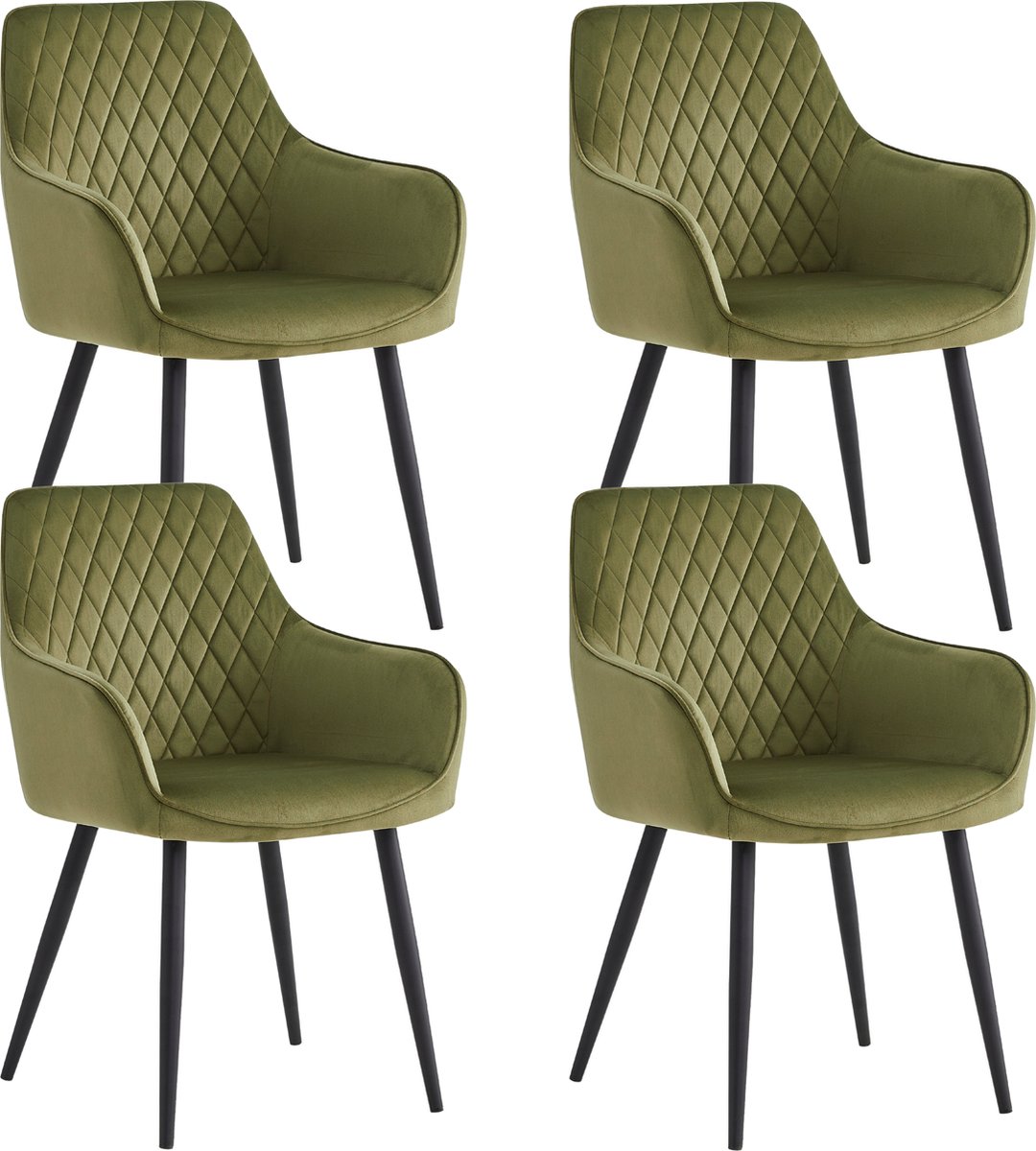 Colenis Beverly Eetkamerstoel - Set Van 4 - Olijfgroen - Velvet - Met armleuning