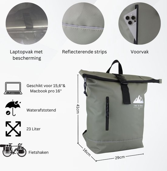 Fana Bags Rugtas & Fietstas in 1 Groen - Laptop Rugtas - Werktas/Rugzak - Enkele Fietstas - Laptop Rugzak van Fana Bags — afbeelding 4