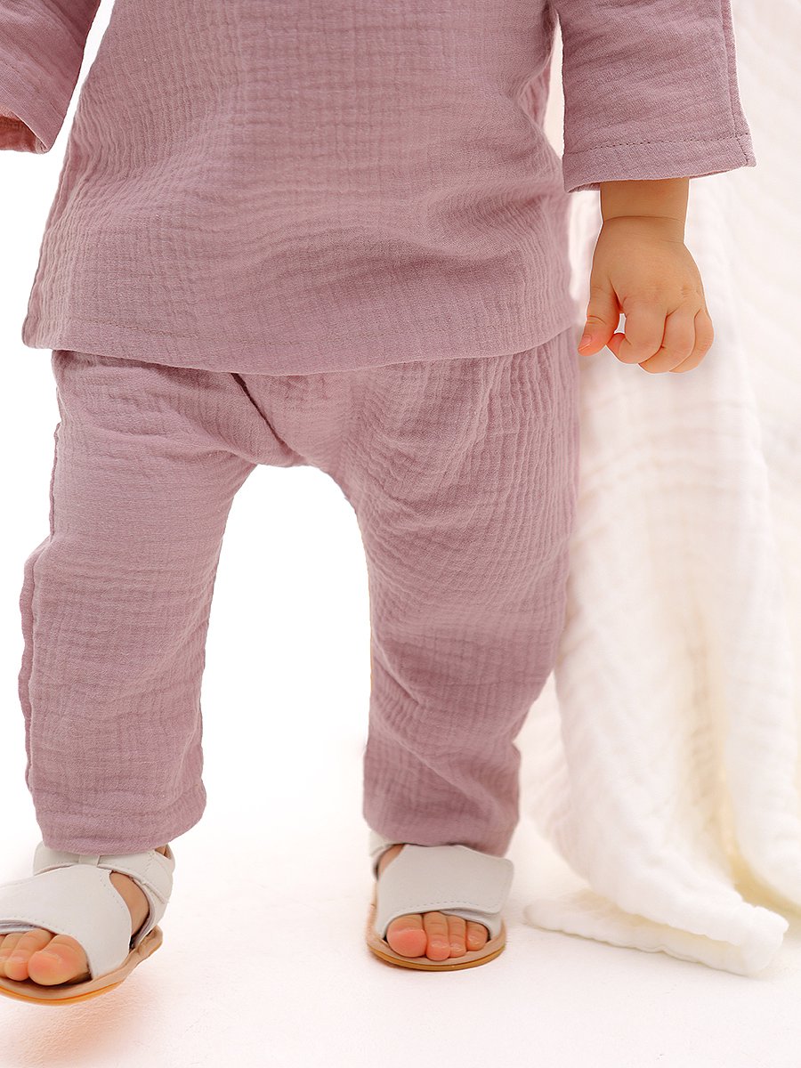 RobyKris Baby Broek - Katoenen mousseline - Poederroze - Maat 74-80