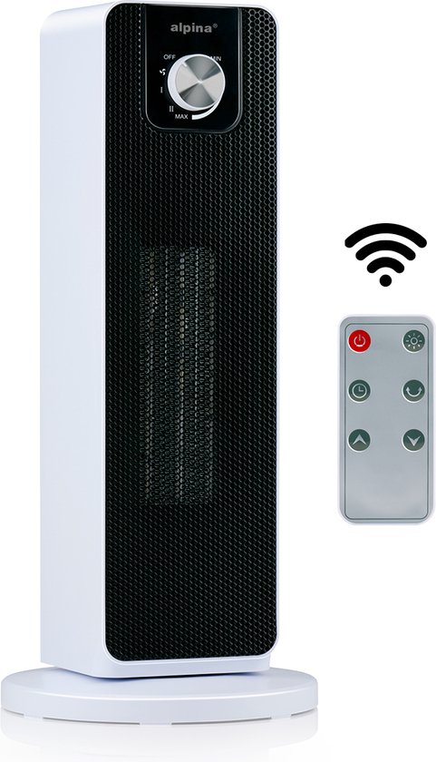 alpina Elektrische Verwarming 2000W - Keramische Ventilatorkachel met Handvat en Omvalbeveiliging - Oscillerende Ventilator Kachel voor Ruimtes tot 20m2 - 21 x 21 x 46 cm