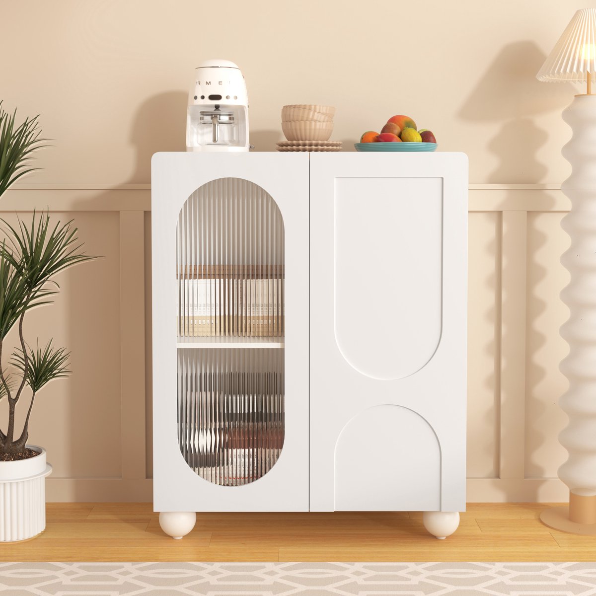 GOPLUS Sideboard, keukenkast, kleurkeuze, dressoir, badcommode, bijzetkast, staande kast, multifunctionele kast met schuifdeuren (zwart
