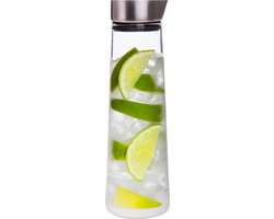 Krumble Karaf van glas - 1000ml - 1 liter - 33 x 9,5 cm (dxh) - Glazen waterfles - RVS - Tafel water