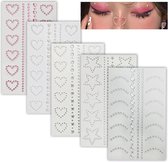 Plak diamantjes, 5 sets - Zelfklevende glitter steentjes - Festival stickers voor lichaam en gezicht - Rhinestone face jewels - Sterren , manen & harten strass - Wit & roze
