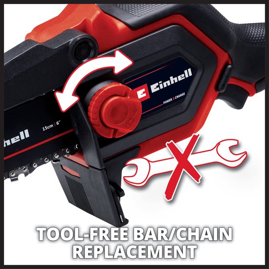 Einhell Accu Mini Kettingzaag GE-PS 18/15 Li Bag Kit - Power X-Change - 18 V/Li-ion - Koolborstelloze motor - Zwaardlengte: 20 cm - Max. Zaaglengte: 14 cm - Kettingsnelheid: 4,8 m/s - Incl. 1x 2.5 Ah accu, lader en tas van Einhell — afbeelding 3