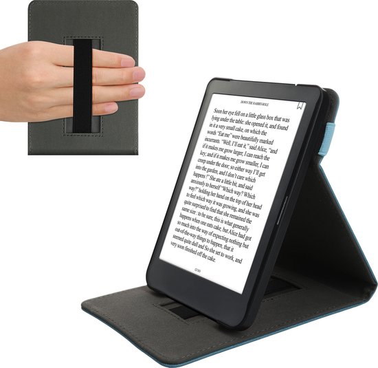 kwmobile e-reader hoesje geschikt voor Kobo Clara HD hoes - E reader flip case van kunstleer - Ereader cover met handgrip en stand - In petrol