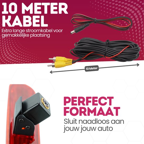 Derde remlicht achteruitrijcamera voor Fiat Doblo - 2010 t/m 2023 - Cartronix - HD Beeld & Nachtzicht - Waterproof - 170 Graden zicht — afbeelding 5