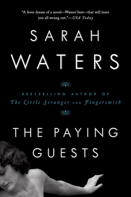 Boek 'The Paying Guests' van Sarah Waters, met een zwart-witafbeelding van een vrouw.