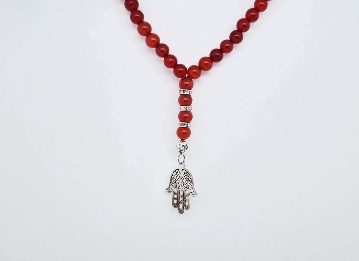 Handgemaakte Natuurstenen Autohanger " Rood Agaat"- Met metaal hanger - "palm" - 8 mm diameter van de korrel- Mooie accessoire en decoratie voor de auto