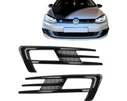 Voorbumper Trim Spoiler Set - Gloss Zwart - Sportieve Look - Geschikt Voor Volkswagen Golf 7 / Golf GTI / Golf R / Golf 7.5 / Golf R Lijn / Touran / - Mistlamp Spoiler - Voorbumper Accessoire
