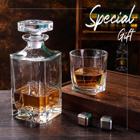 thumbnail: Glazen Whisky Karaf Met Luchtdichte Geometrische Stop - 768ml Italiaans Loodvrij Glas