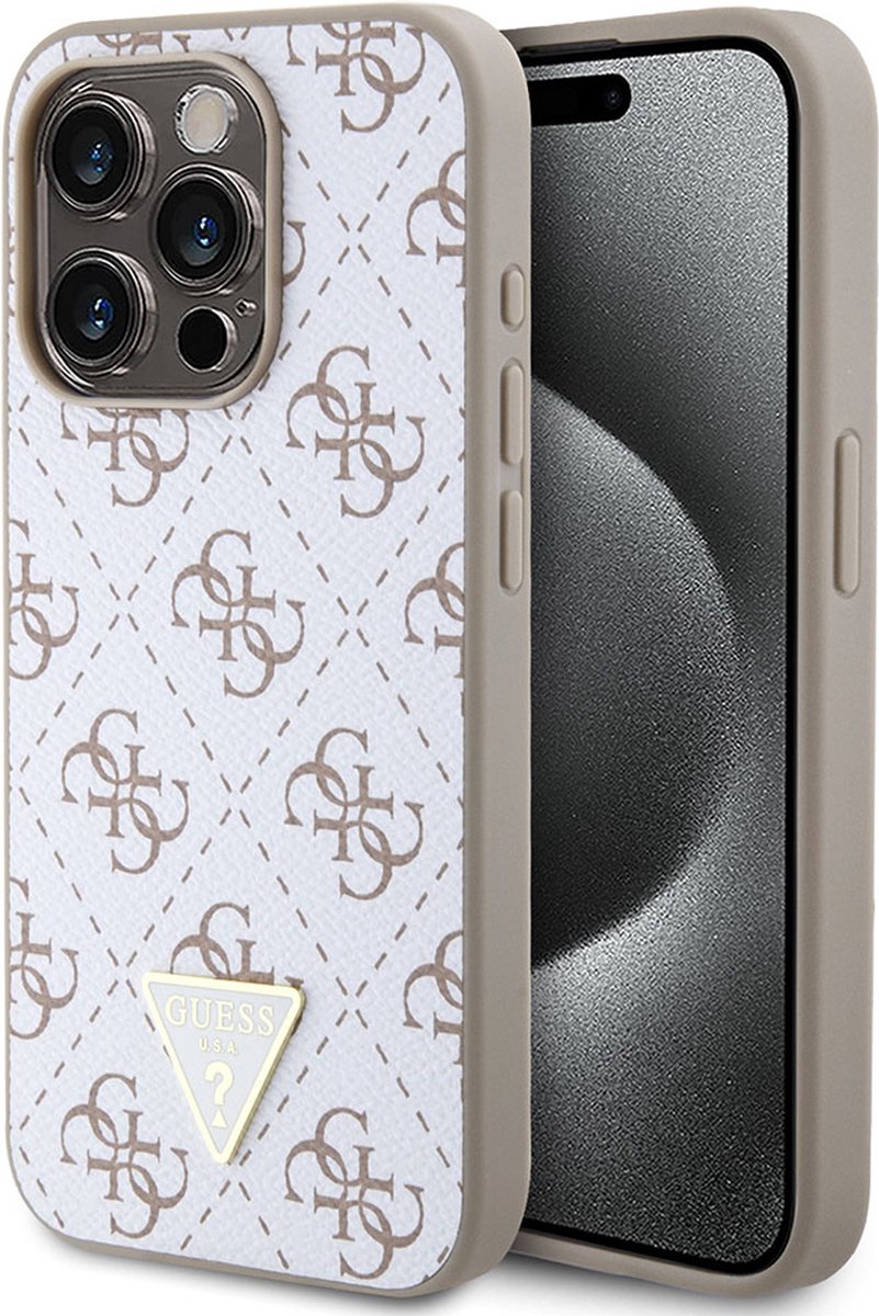Guess 4G Triangle Logo Back Case - Geschikt voor Apple iPhone 15 Pro (6.1") - Wit