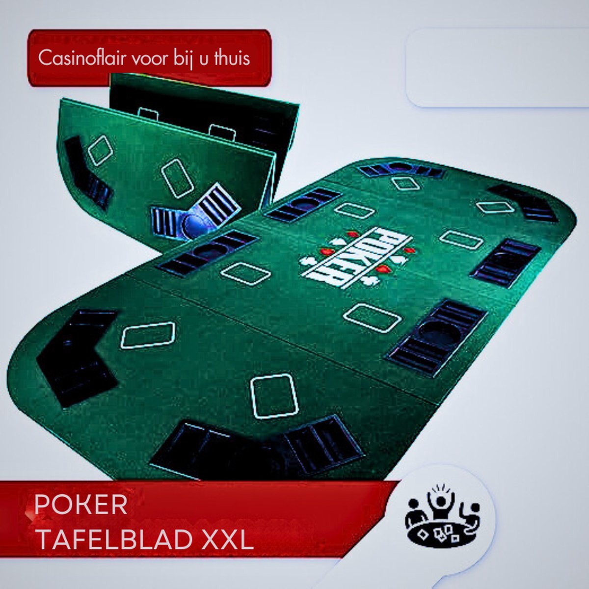 Tapis De Poker XXL 160x80 Cm – Feutre Pro Avec Porte-gobelets Pour 8 Joueurs – Pliable, Compact, Transportable – Accessoire Soirée Casino