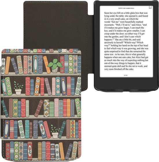 kwmobile e-reader hoesje geschikt voor Pocketbook Verse / Verse Lite / Verse Pro / Color / Vivlio Light/Light HD hoes - E reader flip case met magnetische sluiting - Ereader cover - Zomerse bibliotheek design in blauw / groen / roze van Merkloos — afbeelding 5