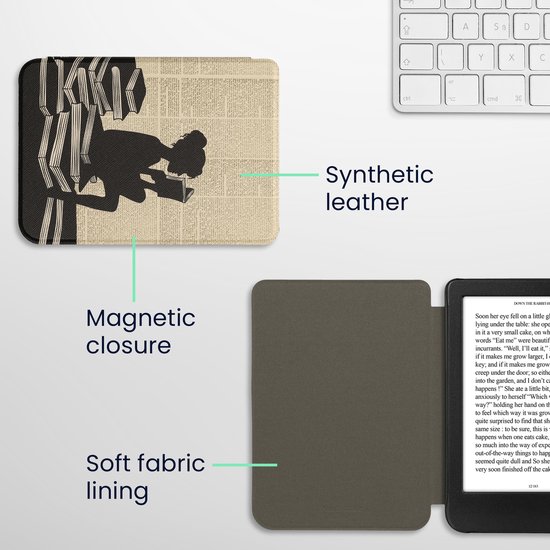kwmobile e-reader hoesje compatibel met Kobo Clara 2E - Magneetsluiting - Ereader case - Vintage Travel in bruin/lichtbruin