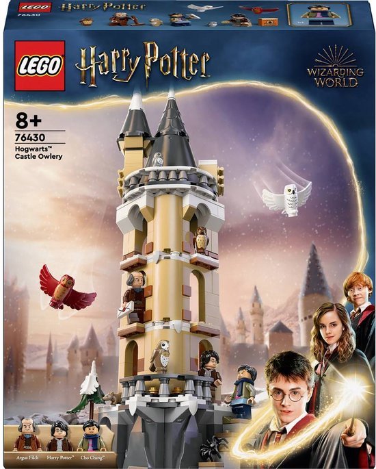 Boîte du set Lego Harry Potter Le Château de Poudlard L'aile des Hiboux avec Harry, Hermione et Ron.