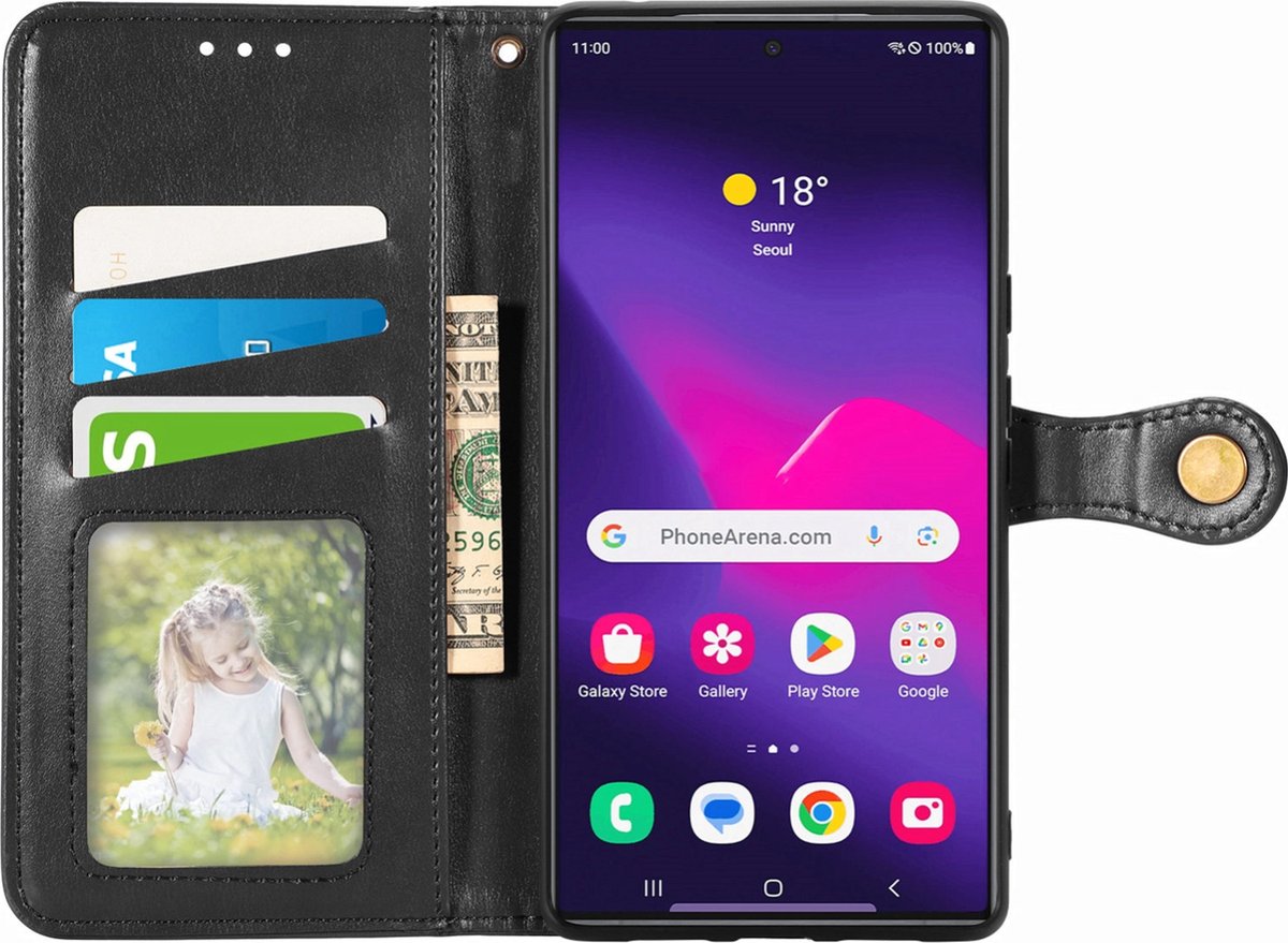 Mobigear Telefoonhoesje geschikt voor Samsung Galaxy S25 Hoesje | Mobigear Snap Button Bookcase Portemonnee | Pasjeshouder voor 3 Pasjes | Telefoonhoesje voor Pinpas / OV Kaart / Rijbewijs - Zwart