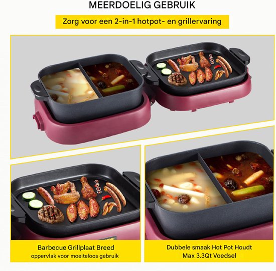 Electrische Multipan - Party Pan - 2000W - Draagbaar - Opvouwbaar — afbeelding 3