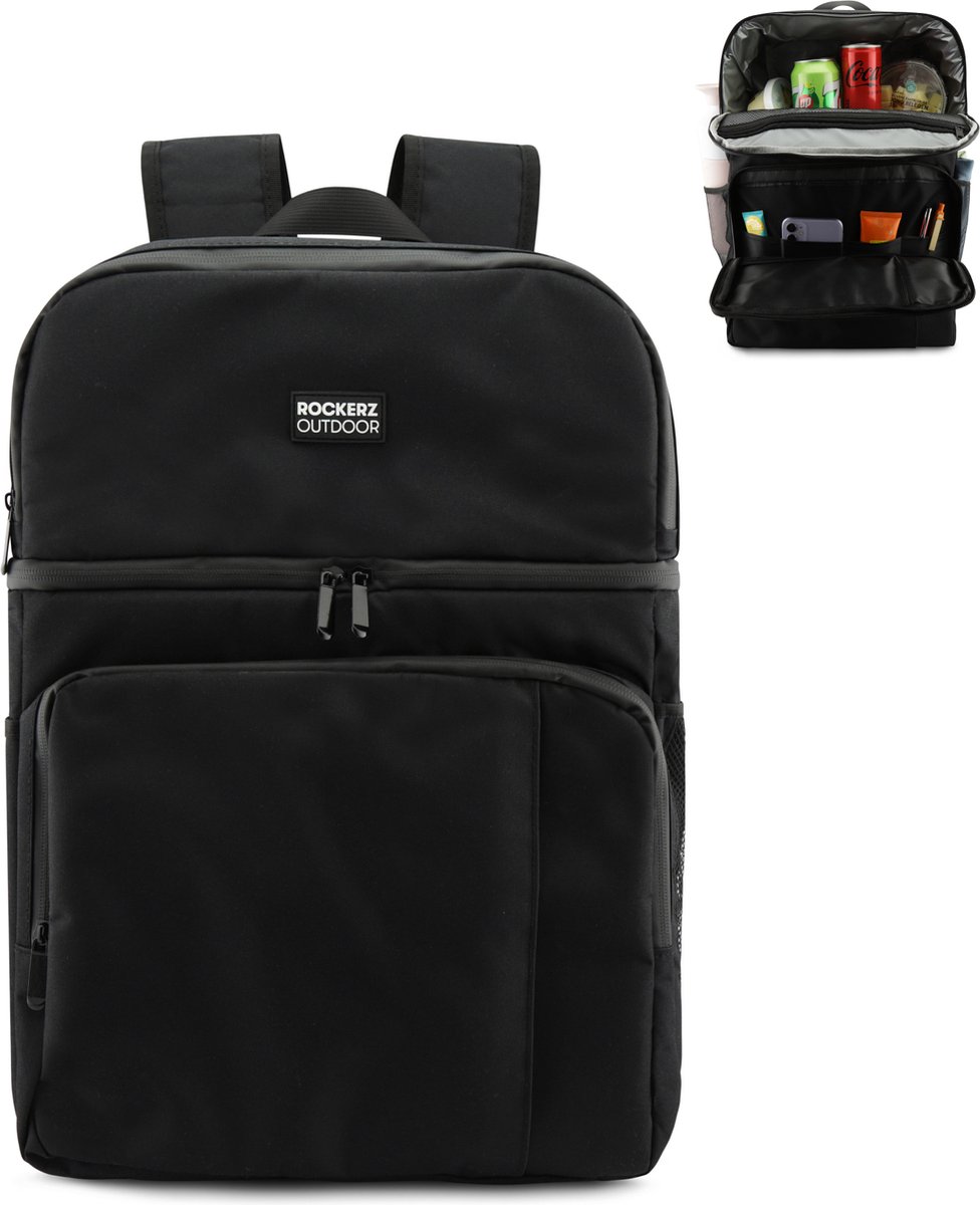 Rockerz Koeltas rugzak - 4 laags geïsoleerde - Incl. 4 koelelementen - 28 liter - Lunchtas - Picknicktas - Capaciteit voor 40x 33 cl blikken of 25x 33 cl flesjes - Slijtvast en duurzaam materiaal - Waterdicht en vuilafstotend - Kleur: Zwart — cadeau in Sport & Outdoor - foto 6