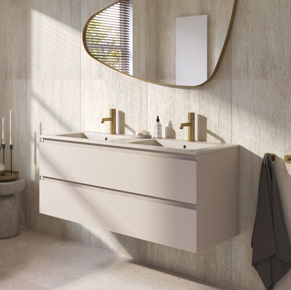 BRIDGE BENO Meuble De Salle De Bain De 50 cm avec Lavabo en Céramique, Tiroir À Fermeture Douce, Poignée Porte-Serviettes, Option Gauche/Droite, European Oak BRIDGE BENO Meuble De Salle De Bain De 50 cm avec Lavabo en Céramique, Tiroir À Fermeture Douce, Poignée Porte-Serviettes, Option Gauche/Droite, European Oak