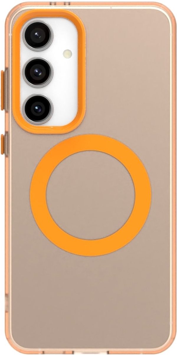 Mobigear Hoesje geschikt voor Samsung Galaxy S24 FE MagSafe Telefoonhoesje Hardcase | Mobigear Shockproof Backcover | Geschikt voor MagSafe | Geschikt voor Draadloos Opladen met Magnetische Ring | Geschikt voor MagSafe Case - Oranje