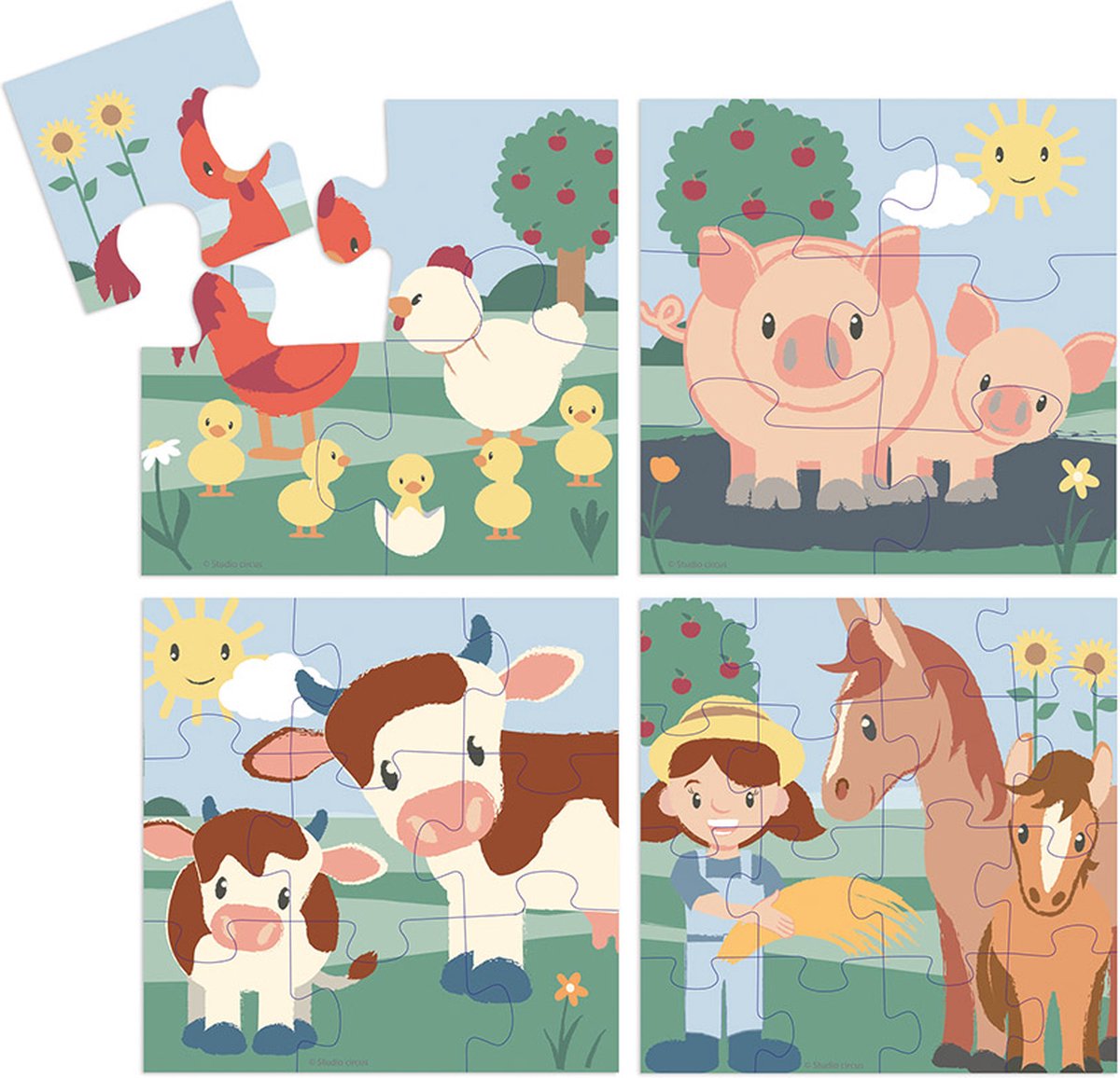 Studio Circus puzzel 4 in 1 boerderij - educatief peuter speelgoed - kinderpuzzel 4x6x9x16 stukjes leren puzzelen - cadeautip puzzel 3 jaar en ouder — afbeelding 2