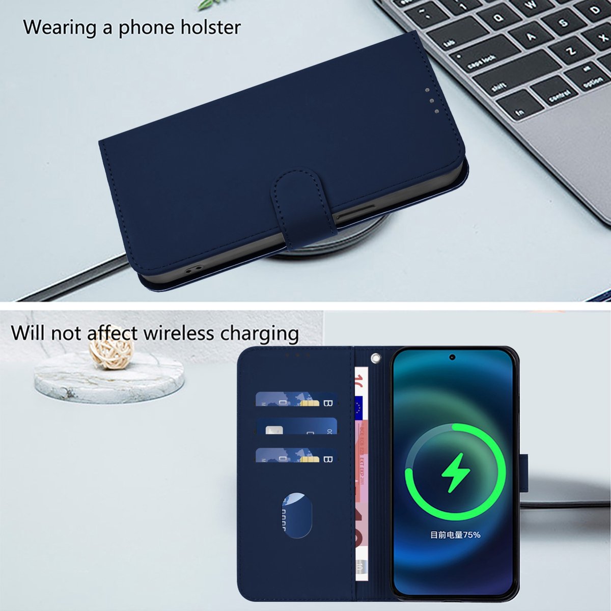Mobigear Telefoonhoesje geschikt voor Apple iPhone 16 Hoesje | Mobigear Urban Wallet Bookcase Portemonnee | Pasjeshouder voor 3 Pasjes | Telefoonhoesje voor Pinpas / OV Kaart / Rijbewijs - Marineblauw