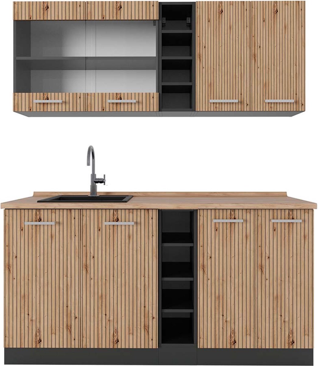 Vicco R-Line Eenpersoonskeuken – 160 cm, WB Eik Artisanaal eiken/antraciet