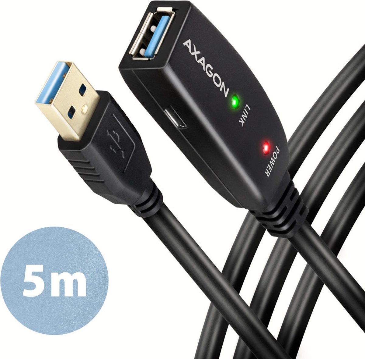 Axagon ADR-305 USB 3.2 Gen 1 A-M -> A-F active extension/repeater cable 5m - Kabel - Digital/Daten USB-kabel USB 3.2 Gen 1 (3.1 Gen 1) USB A Zwart