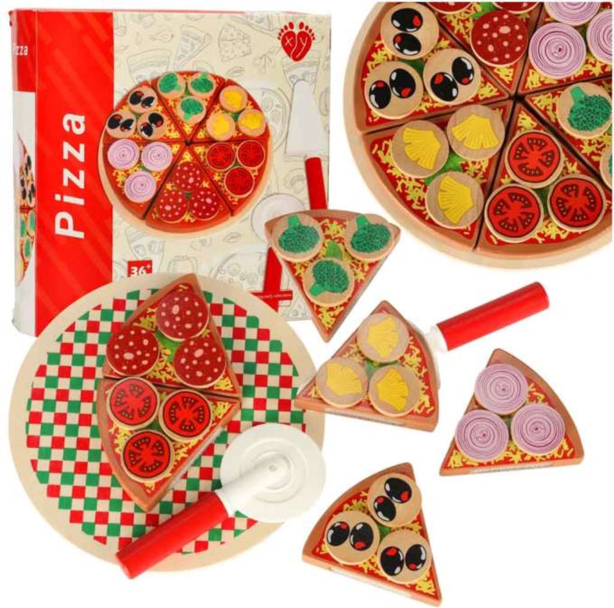 Teedz - Kinder pizza - Houtenpizza - 27 stukken - Educatief - Cadeau - Speelset — afbeelding 2