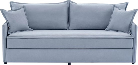 Vente-unique Canapé convertible Express trois places en tissu bleu avec assise à mémoire de forme SERABA L 204 cm x H 92 cm x P 82 cm