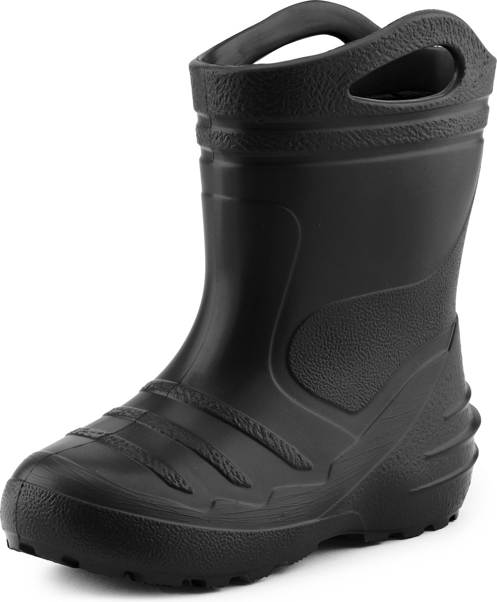 Ladeheid LA-KL-051 Kinder Regenlaarzen - Rubber - met Binnenschoen en Grepen - Waterdicht - EVA - Wasbare Binnenschoen – Zwart – 35