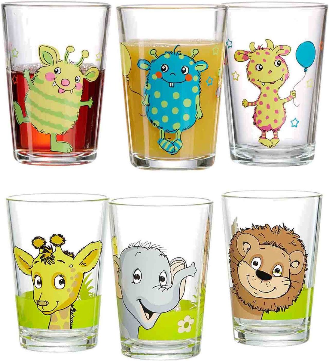 Kindergläser Monsterchen Dschungeltiere 205 ml Set van 6
