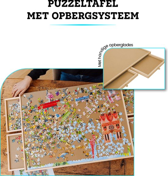 PiecePro Puzzelbord met 4 Lades - 1000 Stukjes - Puzzeltafel met Opbergsysteem - 76 x 57 cm - Puzzelmat - Portapuzzle - Puzzelplaat - Puzzelplank