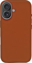 IYUPP Leren Hoesje geschikt voor iPhone 16 Hoesje - Geschikt voor MagSafe - Shockproof Back Cover - PU Leer - Bruin