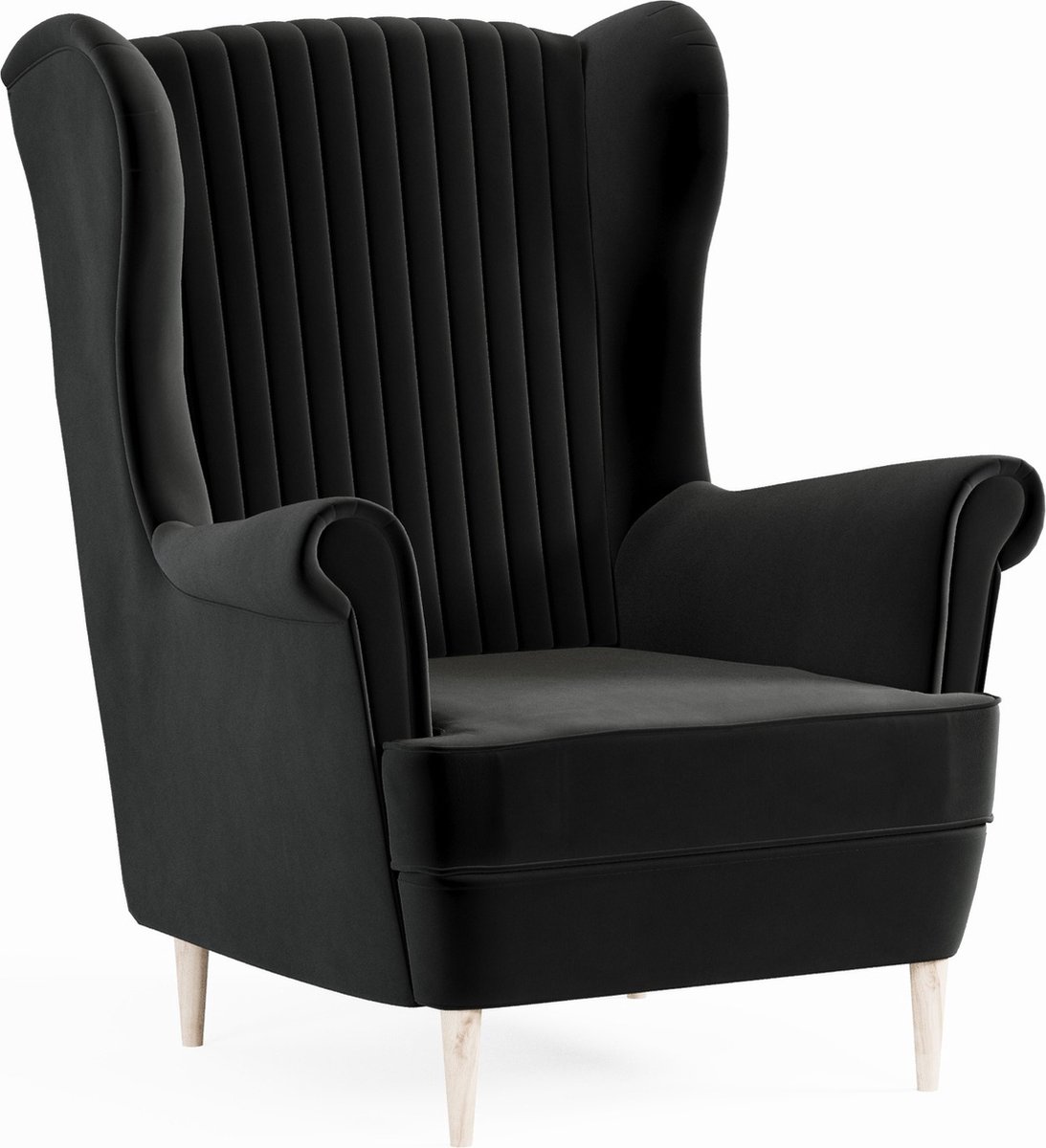Ohrensessel, fauteuil van fluweel, stoel, zitmeubel, gestoffeerde fauteuil, relaxfauteuil - Fauteuil Comfy - Zwart (Manila 18)