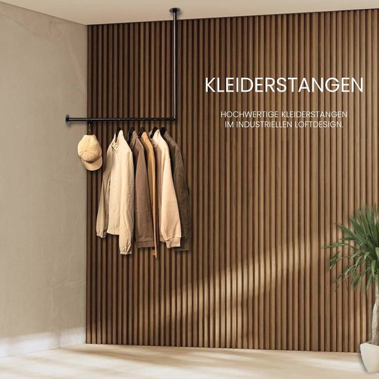 Industriële Kledingstang voor Hoek, Muur en Plafond | 30 cm Breed x 50